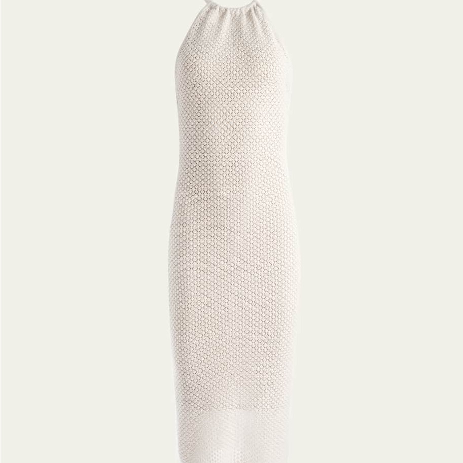 Alice + Olivia Jovi Pointelle Cord-Back Halter Dress